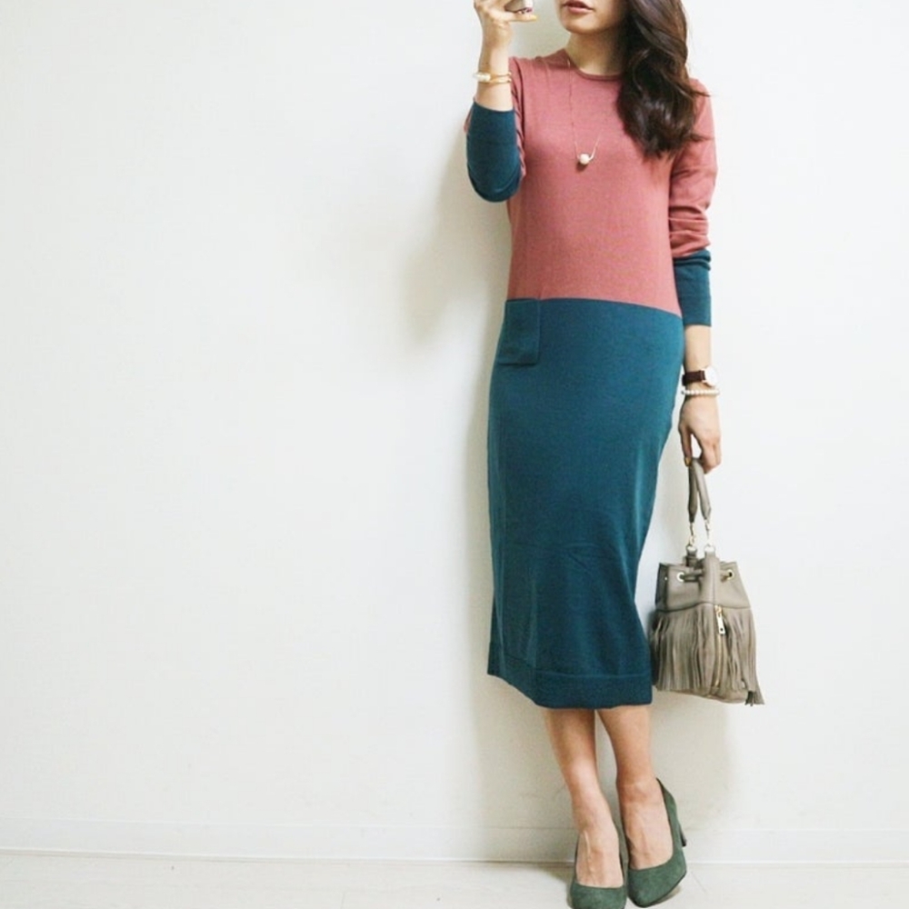 Uniqlo x Lemaire stretch wool color block bodycon sweater dress